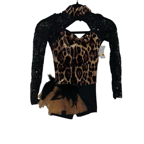 Weissman black sequins dance dress leotard costume child M mc 8804 feathers - Picture 1 of 7